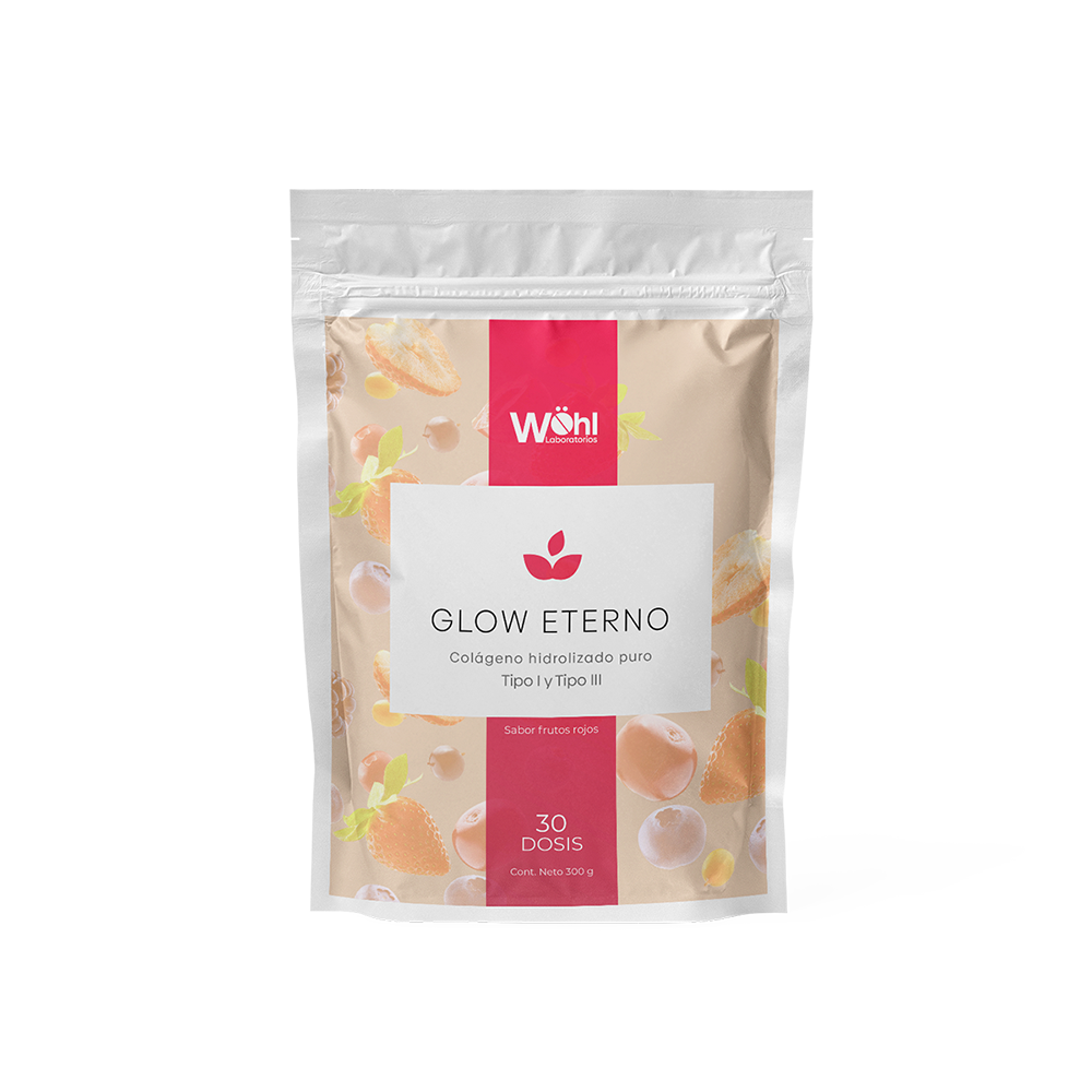 Glow Eterno - Colágeno con Ácido Hialurónico, Vitamina E y Biotina - Colágeno Hidrolizado Tipo I y III - 1 Bolsa