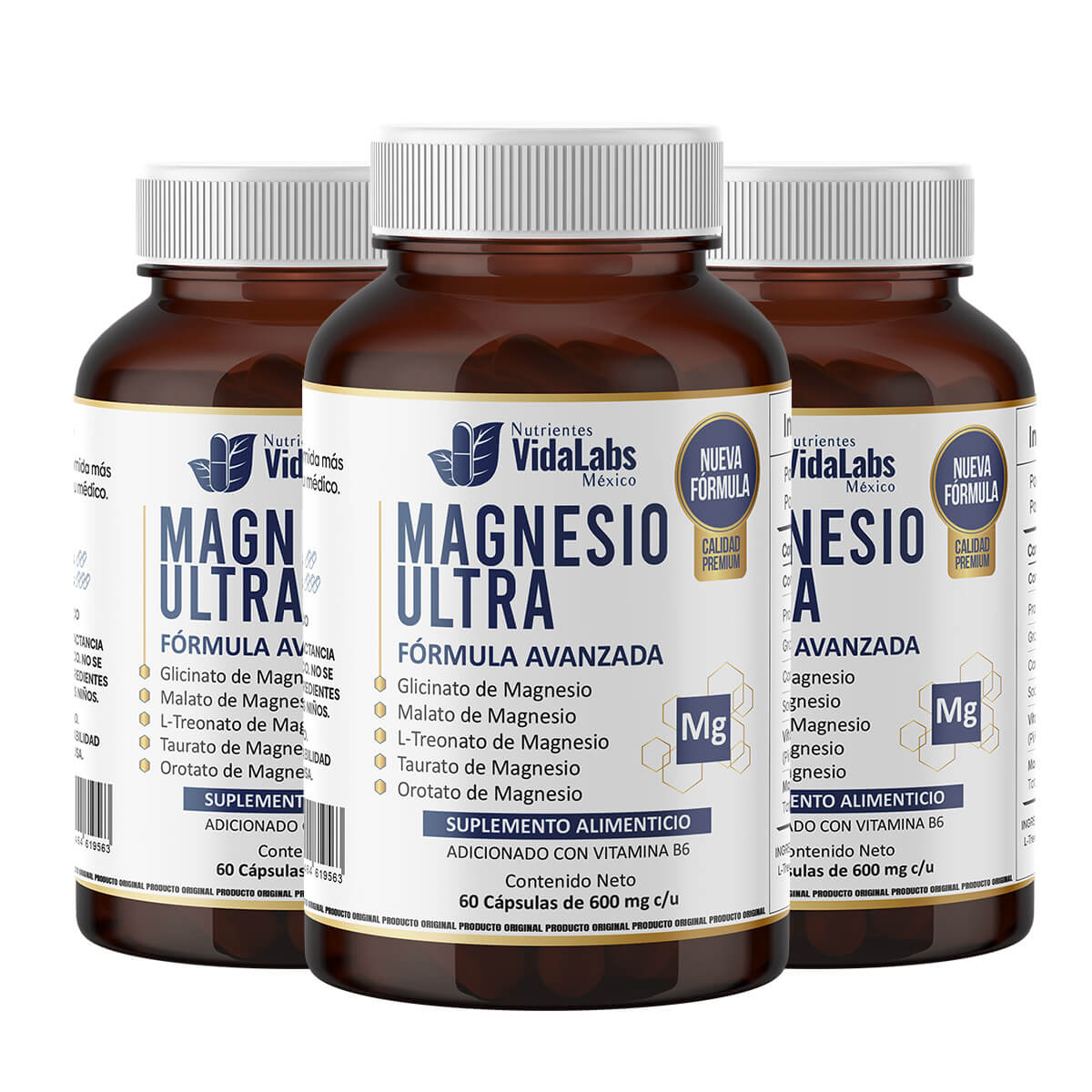 Magnesio Ultra - Magnesio de Amplio Espectro Calidad Premium. 5 formas de magnesio + Vitamina B6 para Optimizar Tu Sueño y Energía Diaria