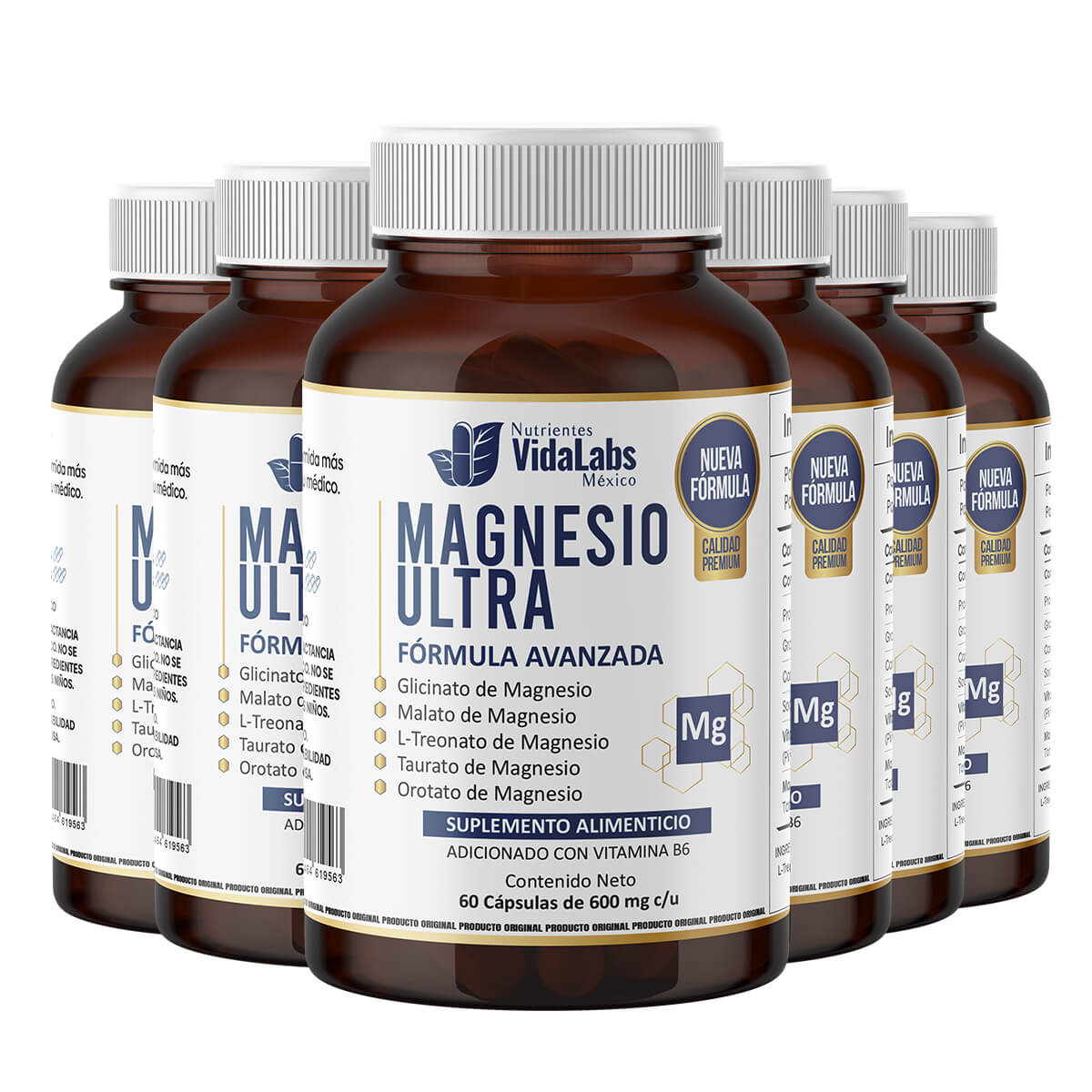 Magnesio Ultra - Magnesio de Amplio Espectro Calidad Premium. 5 formas de magnesio + Vitamina B6 para Optimizar Tu Sueño y Energía Diaria