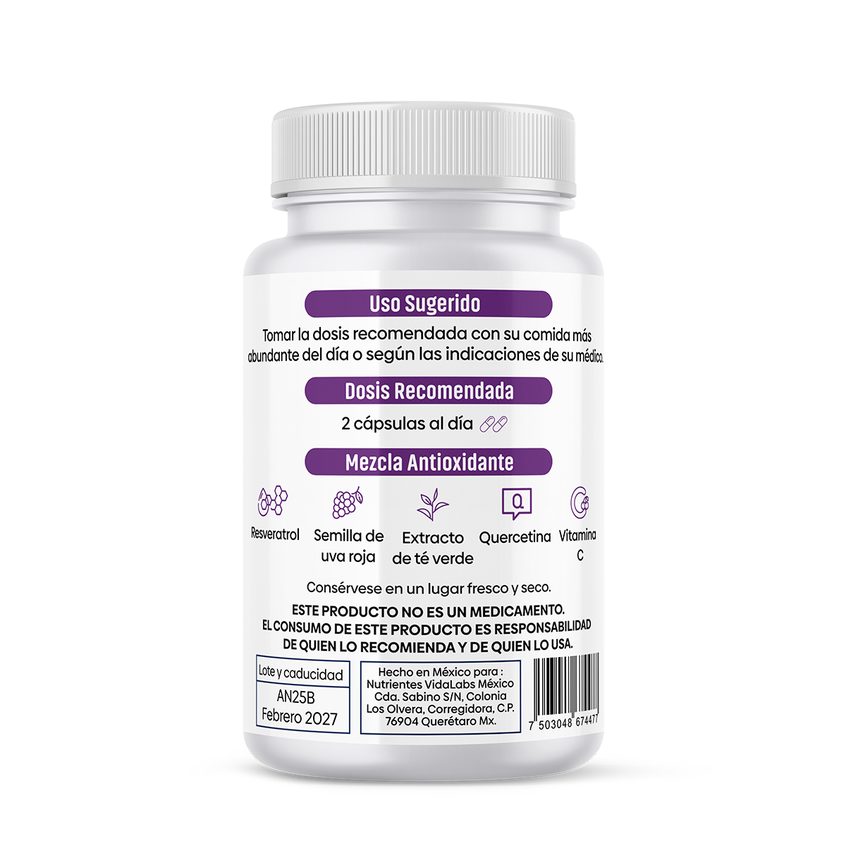 Antioxitrol (Resvitrol) - Mezcla Antioxidante con Exctractos Estandarizados; Trans-Resveratrol al 98%, Semilla de Uva al 95%, Polifenoles al 50% - 1 Frasco