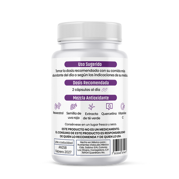 Antioxitrol (Resvitrol) - Mezcla Antioxidante con Exctractos Estandarizados; Trans-Resveratrol al 98%, Semilla de Uva al 95%, Polifenoles al 50% - 1 Frasco