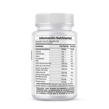 ArtiBlend - Mezcla antiinflamatoria con Glucosamina, Boswellia, Condroitina, Extracto de Jengibre, Ácido Hialuronico y Pímienta Negra. - 1 frasco
